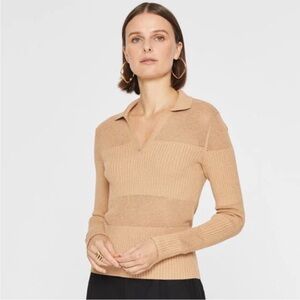Club Monaco Mix Stitch Johnny Collar Sweater - Camel Medium